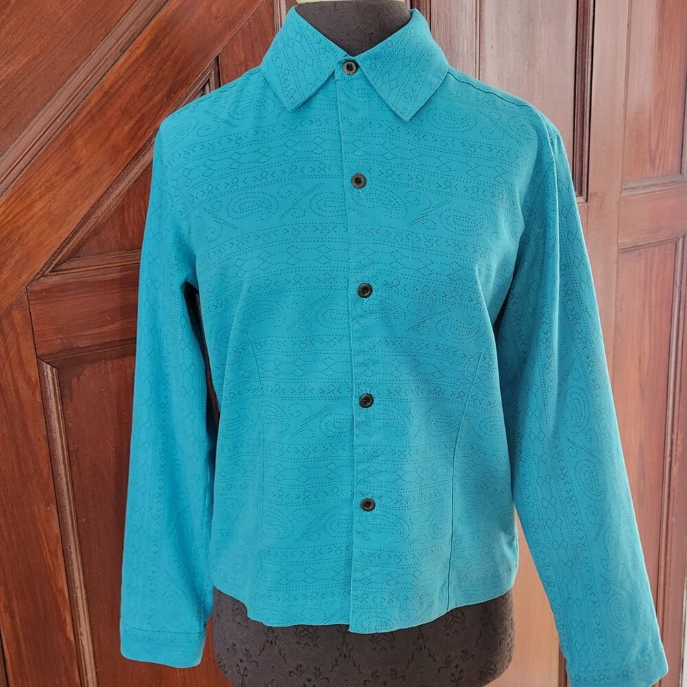 Chicos Design Womens Button-Up Turquoise Shirt Size 0 Small